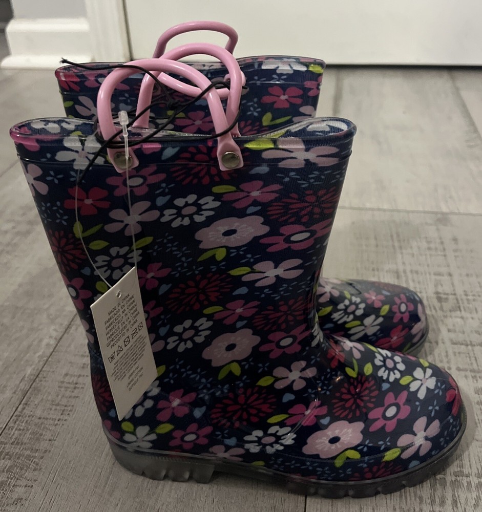 K KomForme Kids Rain Boots, Waterproof Boots Easy-on Handles size 2