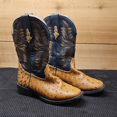 Roper Little Kids Western Leather Pull-On Boots Tan/Black Embroidered 1 M
