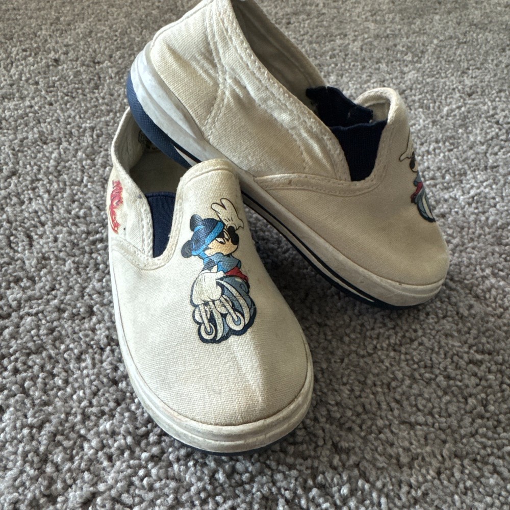 Vintage Rare Disney Mickey Rollerskates Canvas Slip On Shoes Size 8 1/2 In Kids