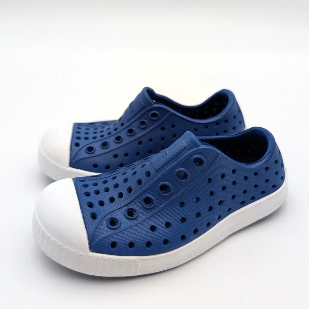 Native Jefferson Child Slip-On Sneaker Shoes Blue/Shell White Size USC7