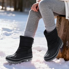 US Kids Snow Boots Boys Girls Winter Warm Mid-Calf Outdoor Fur Lining Ski Boots