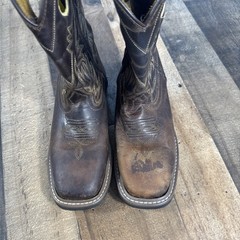 DAN POST Western Cowboy Boots Youth 4D Brown Leather Square Toe Pull-On