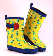 Kids Yellow/Blue Green Singing Dinasaurs Rubber Rainboot Child Sz L (9-10)