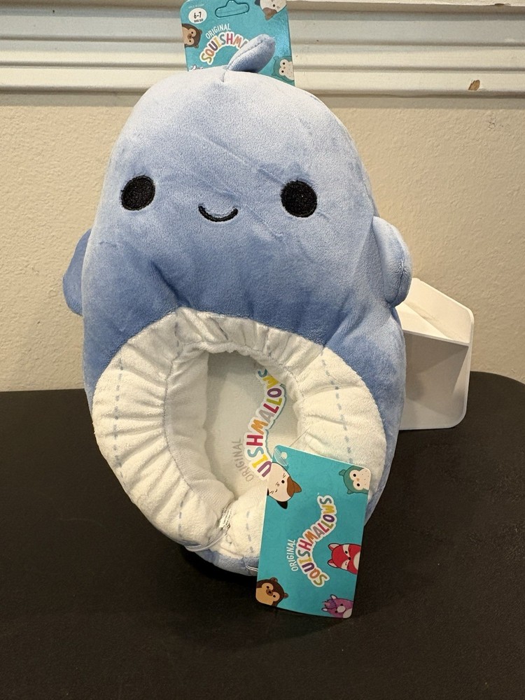Original Squishmallow Samir the Whale Plush Slippers Kids Youth Size 6/7 NEW