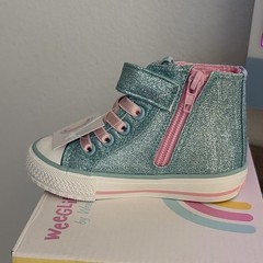 Wee Glitter Unicorn Blue2 Glitter High Top Sneaker Side Zip US 7 EU 23 UK 6
