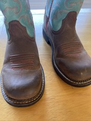 Ariat Fatbaby Heritage Round Toe Cowboy Turquoise Coral Brown Leather Kids 3.5