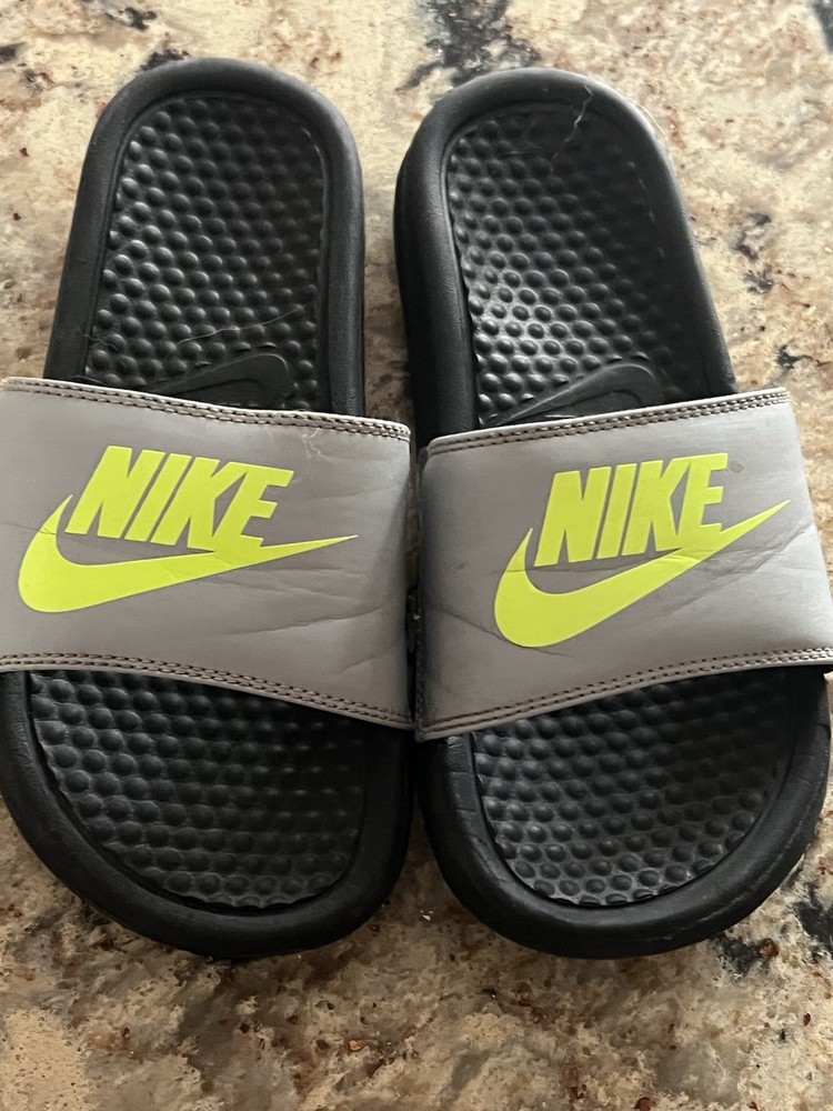 Nike Kids Slide Sandals Black Gray Yellow Size 4Y Model 555628-003