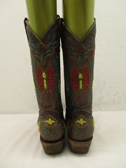 Corral Teens A1030 Western Brown Leather MultiColor Snip Toe Boots Teen Sz 4.5 T