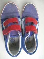 Vans Leather Red White Blue purple low top sneakers sz 2 unisex kids