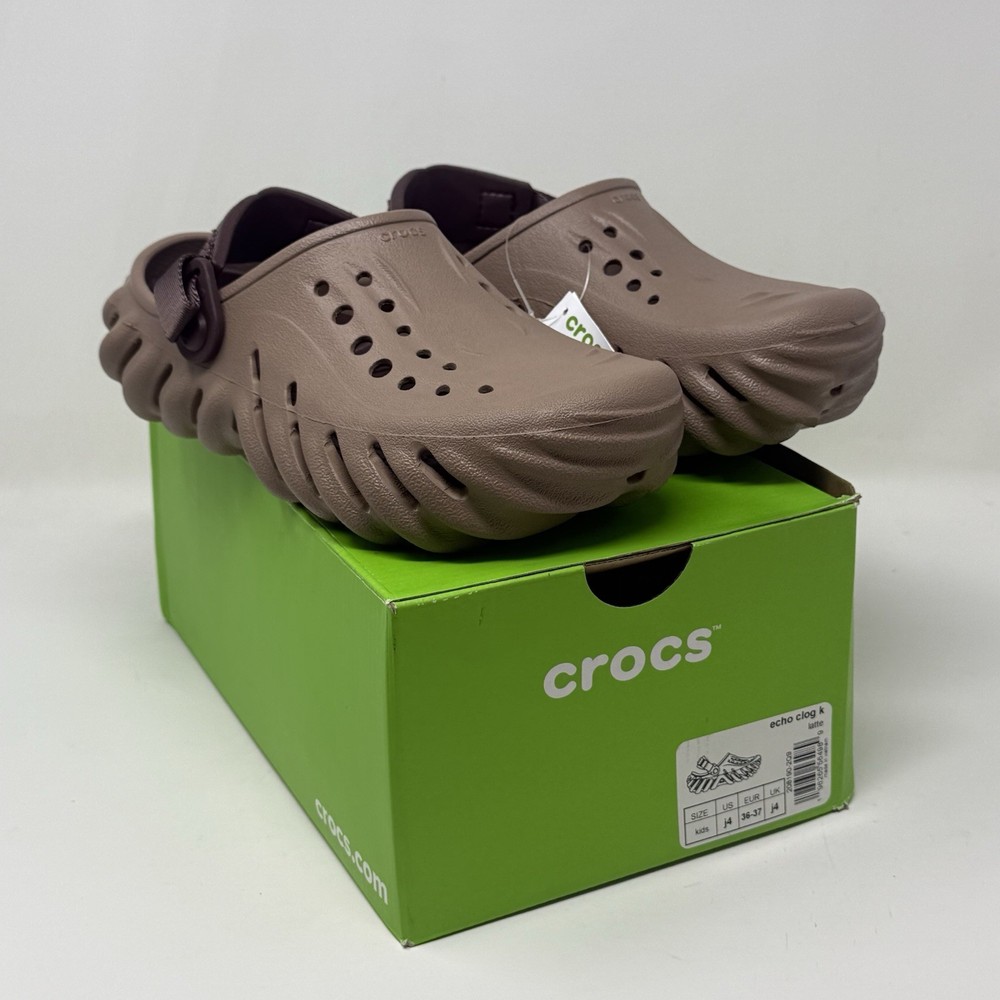 Crocs Echo Clog Kids Juniors Youth Size 4 Latte Brown Beach Summer Sandals