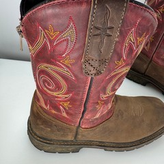 Georgia Boot Carbo Tec Western Work Boot Kids 6.5M Brown Red Pull On Square Toe