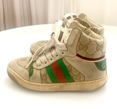 Gucci Kids Screener Hi Top Sneakers Logo Distressed Size 29 US 12 Made In Italy
