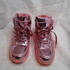 Kids LED LightUp HighTop Sneaker USB Rechargeable Flashing Shoes Pink Size 3.5/4