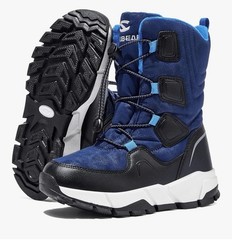 Hobibear Snow Boots Kid’s Size 2 US Black Blue Faux Fur Lined Insulated AW8675D