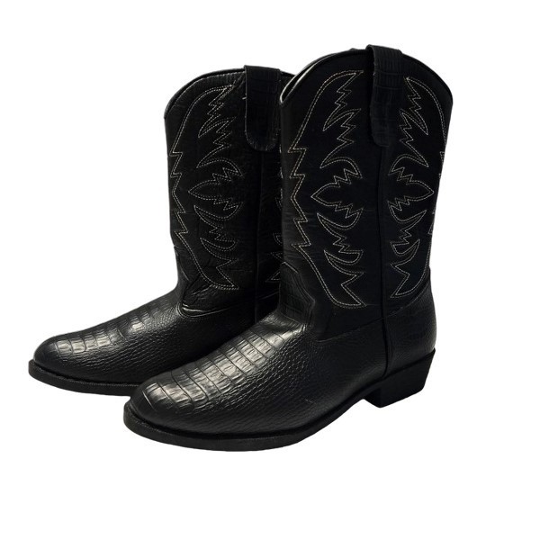 Kids Black Western Cowboy Boots Pull-On Skid Resistant Sole Youth 6 US