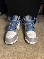 Jordan Air Jordan 1 Cement Grey True Blue Mid Unisex Kids 6.5 Sneakers
