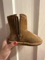 BEARPAW Emma Suede Wool Blend Lined Zip Ankle Bootie – Brown US 7Toddler