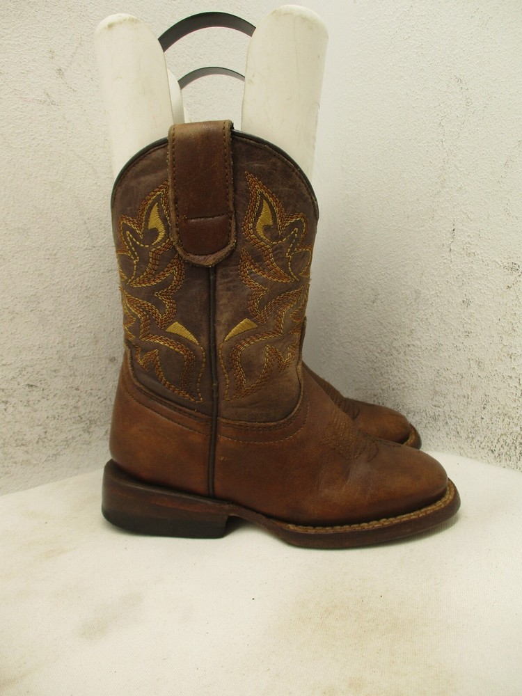 Tannermark Boots Kids Brown Leather Square Toe Cowboy Boots Size 7 Style 5160