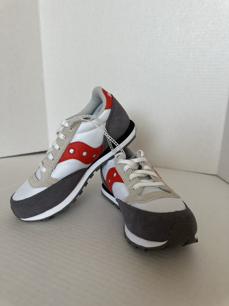Saucony Original Jazz Kids Retro Sneakers Size 2M Lace Up Red Gray Athletic