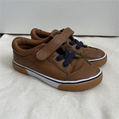 Cat & Jack Boys Faux Leather Hook & Loop Low Top Sneakers Brown Navy Laces 9