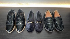 Cozy Cub Teens Black Leather Loafer Flats Slip On Closed Toe Metal Bit Set