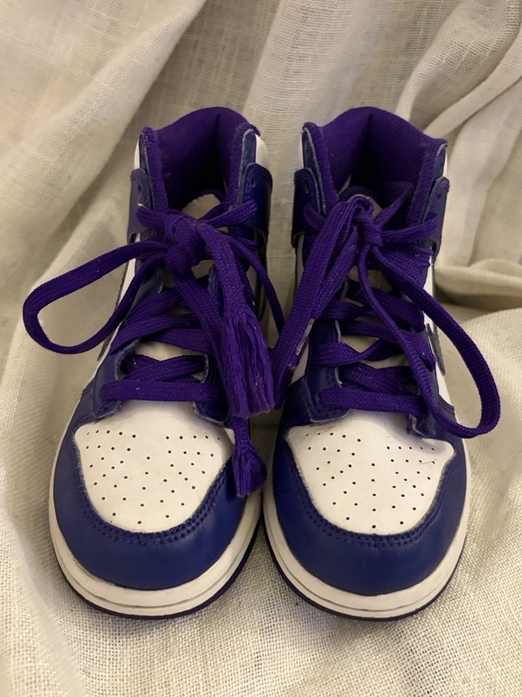 Nike Dunk High Purple/White Leather High Top Lace Up Unisex Kids 13C DH9753