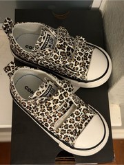 Converse Kids Leopard Print Low Top Sneakers – White, Tan, Black