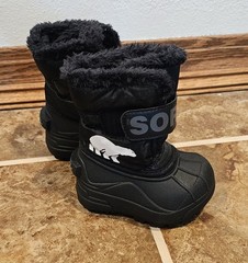 Sorel Toddler Size 4 Snow Commander Boots NV1960-010 Black Faux Fur Lined Winter