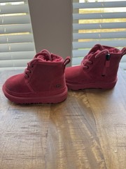 UGG Neumel Red Suede Chukka Boots Toddler Size 8 Side Zipper Lined