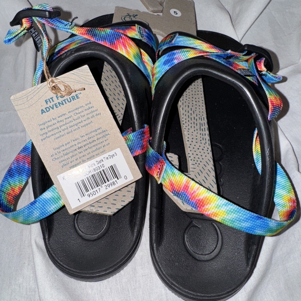 NWT! Chaco Chillos Sport Dark Rainbow Tie Dye Big Kids Sandals Sz 5 Ankle Strap