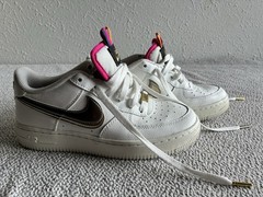 Nike Air Force 1 LV8 Double Swoosh White Gold Silver Sneakers Size 5.5Y