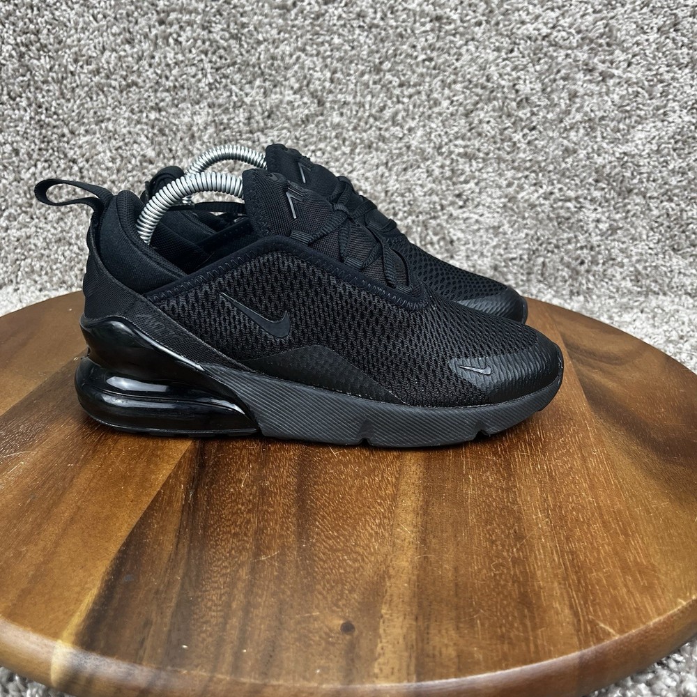 Nike Air Max 270 Boys Size 3Y Kids Triple Black Shoes Sneakers AO2372-006