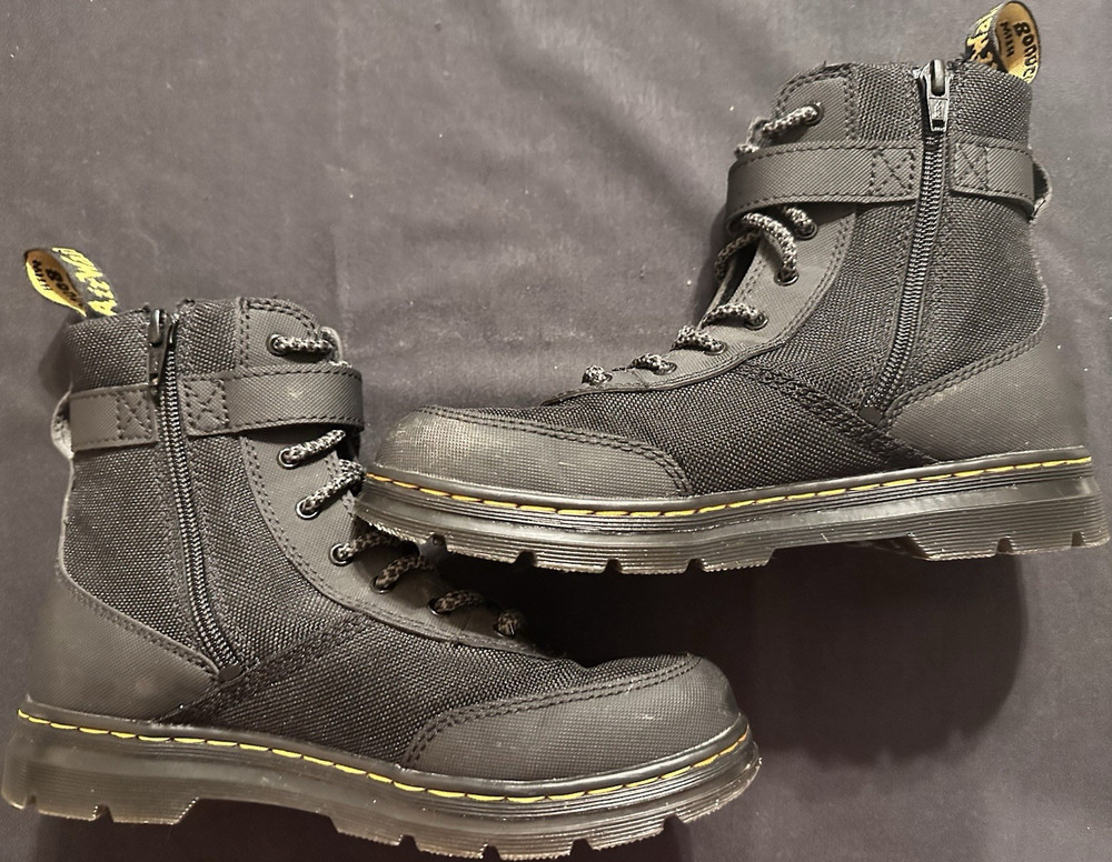 Dr. Martens Combs Tech Y Black Kids Ankle Combat Boots Zip US 5 UK 4 EU 37