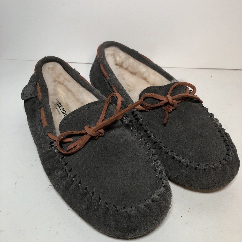 Fireside By Deerforms Grey Moccasin Size 5Y Fur lined Warm Winter Slippers Cozy