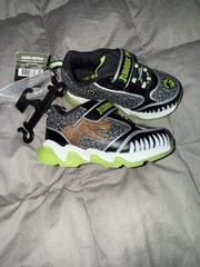 Jurassic World Light-Up Dinosaur Sneakers Black Green Boys Size 9 LED Graphic