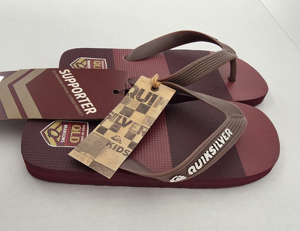 Quiksilver brand flip-flops featuring Queensland Maroons State  Kids Size 11