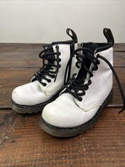 Dr Doc Martens 1460J Combat Boots Youth White Leather Lace Up Side Zip Size 11