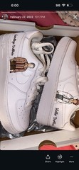 Nike Air Force 1 LE GS Custom Artwork White Red Brown Unisex Kids Sneakers 3.5Y