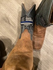 Dan Post Youth Sz 5D Thin Blue Line Brown Leather USA Flag Cowboy Western Boots