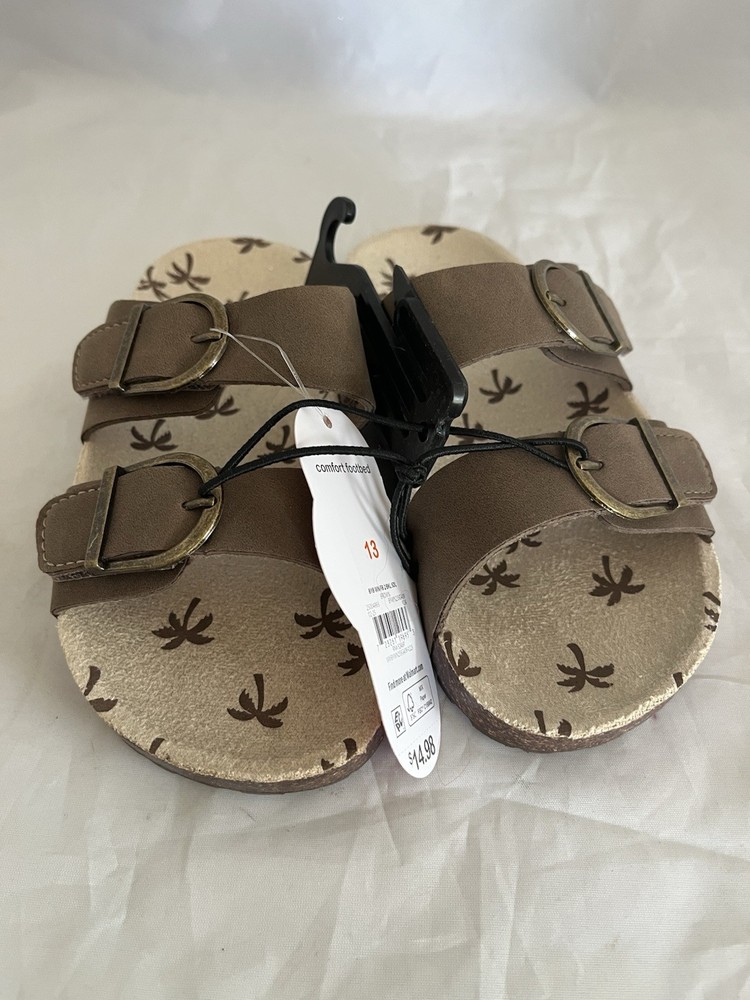 Wonder Nation Kids Unisex Size 13 Brown Double Buckle Adjustable Sandals New