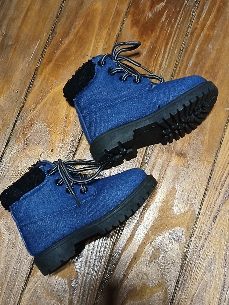 Official supply Blue Denim Textured Boots with faux fur trim Toddlers 7