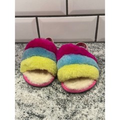 UGG Toddler 6 Fluff Yeah Slide Rainbow Pink Blue Yellow Elastic Slingback Preppy