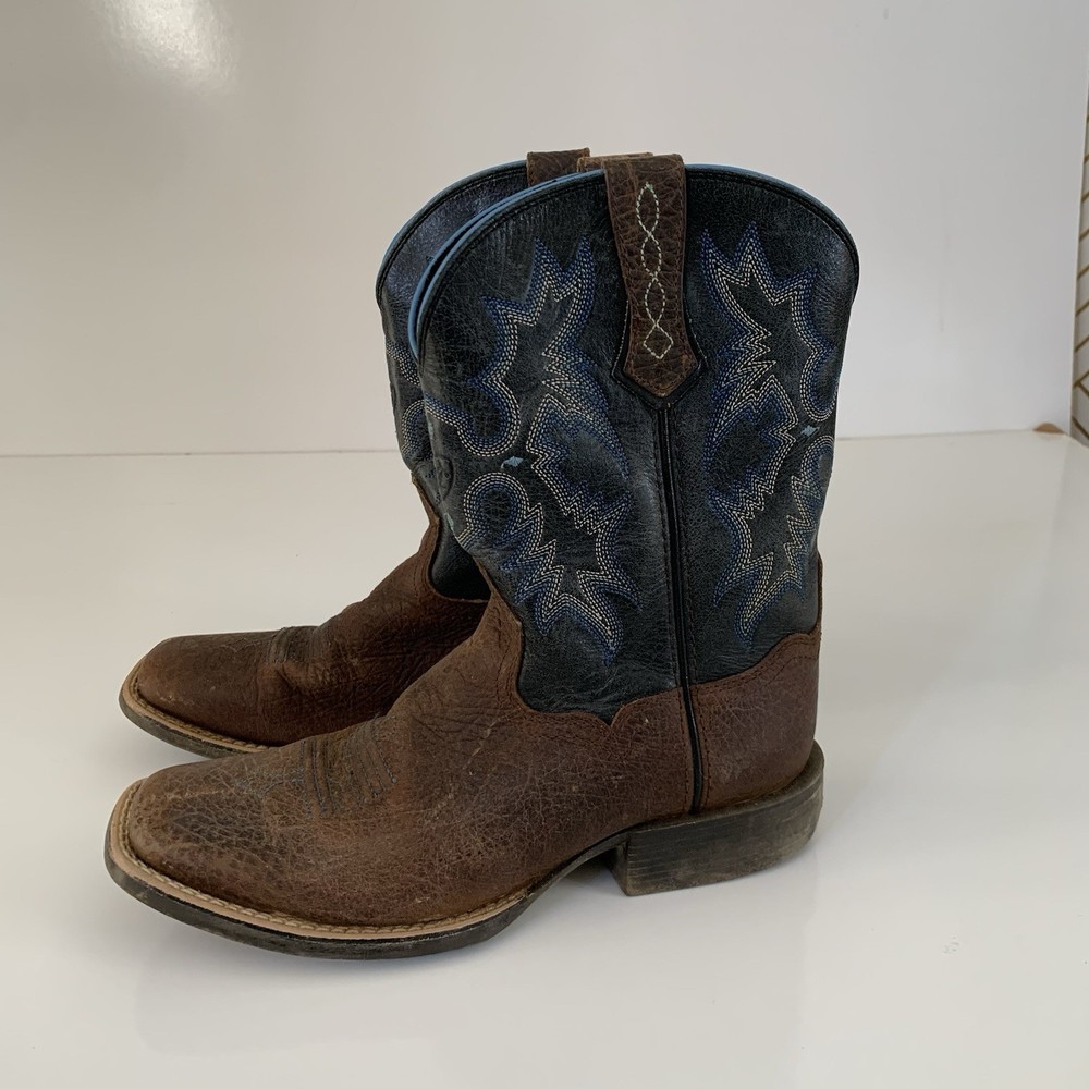 Ariat Tombstone Earth Boot Black Brown Unisex Youth 3 Stitched Stitching Cowboy
