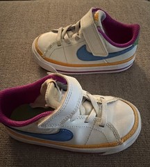 Nike Kids White Sneakers With Blue Yellow And Purple Accents US 8C NICE!