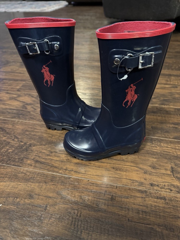 Polo Ralph Lauren Rain Boot Navy Blue Red Pony Muck Puddle Play Toddler Size 8