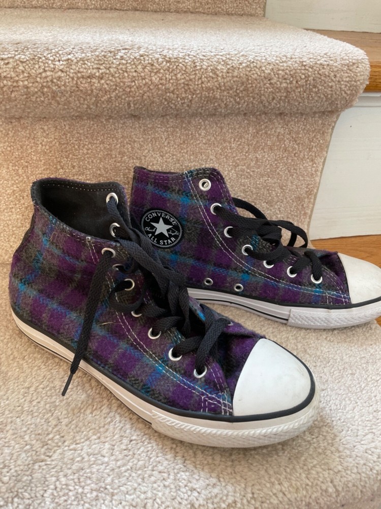 Converse chuck taylor All Star High Top Flannel Plaid Blue big kids size 4 EUC
