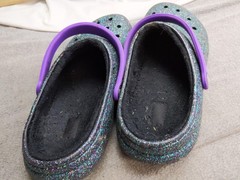 Crocs Classic Clog Shoes Kids Size J6 Multicolor Glitter Lined Slip On Fleece