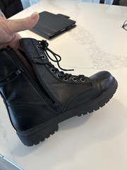 Black Combat High Top Boots Lace-Up Zip Unisex Kids Size 8 Flat Rubber Casual