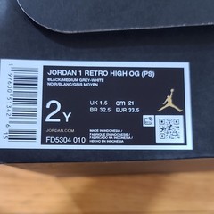 Jordan 1 Retro High OG (PS) Black Medium Grey White 2Y FD5304 010