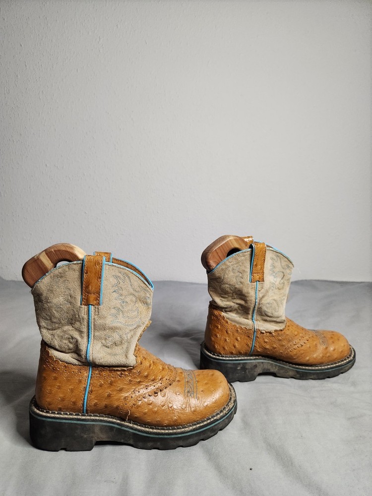Ariat Fatbaby Boots Youth Size 4 Brown Blue Western Play Embroidered 32828Y EUC